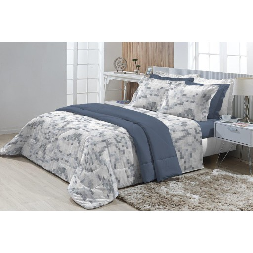 Jogo de Cama Solteiro 200 fios Top Confort Pixel 3 peças Textil Lar Jogo de Cama Solteiro 200 fios Top Confort Pixel 3 peças Textil Lar