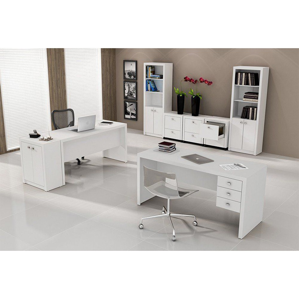 Conjunto para Home Office com 08 Peças Branco - Tecno Mobili Conjunto para Home Office com 08 Peças Branco - Tecno Mobili