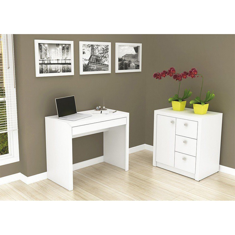Conjunto para Home Office 02 Peças Branco - Tecno Mobili Conjunto para Home Office 02 Peças Branco - Tecno Mobili