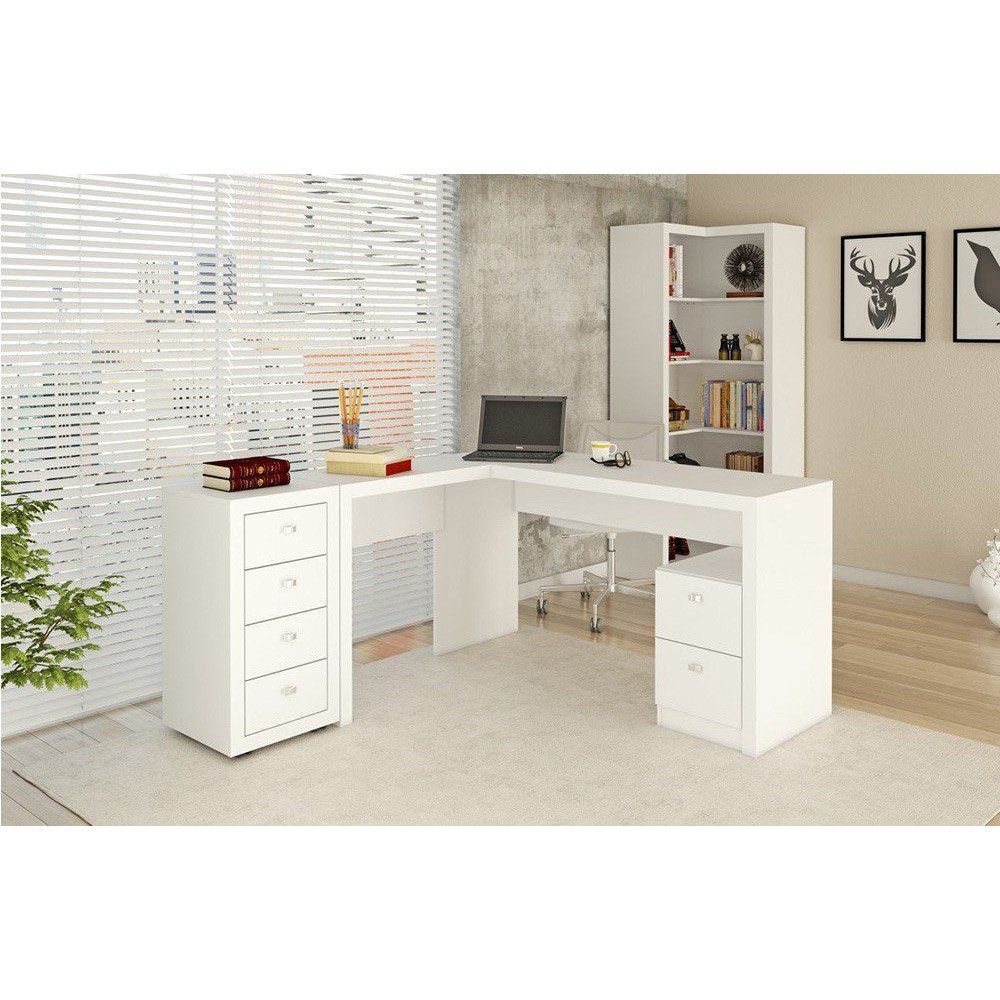 Conjunto para Escritório 03 Peças Branco - Tecno Mobili Conjunto para Escritório 03 Peças Branco - Tecno Mobili