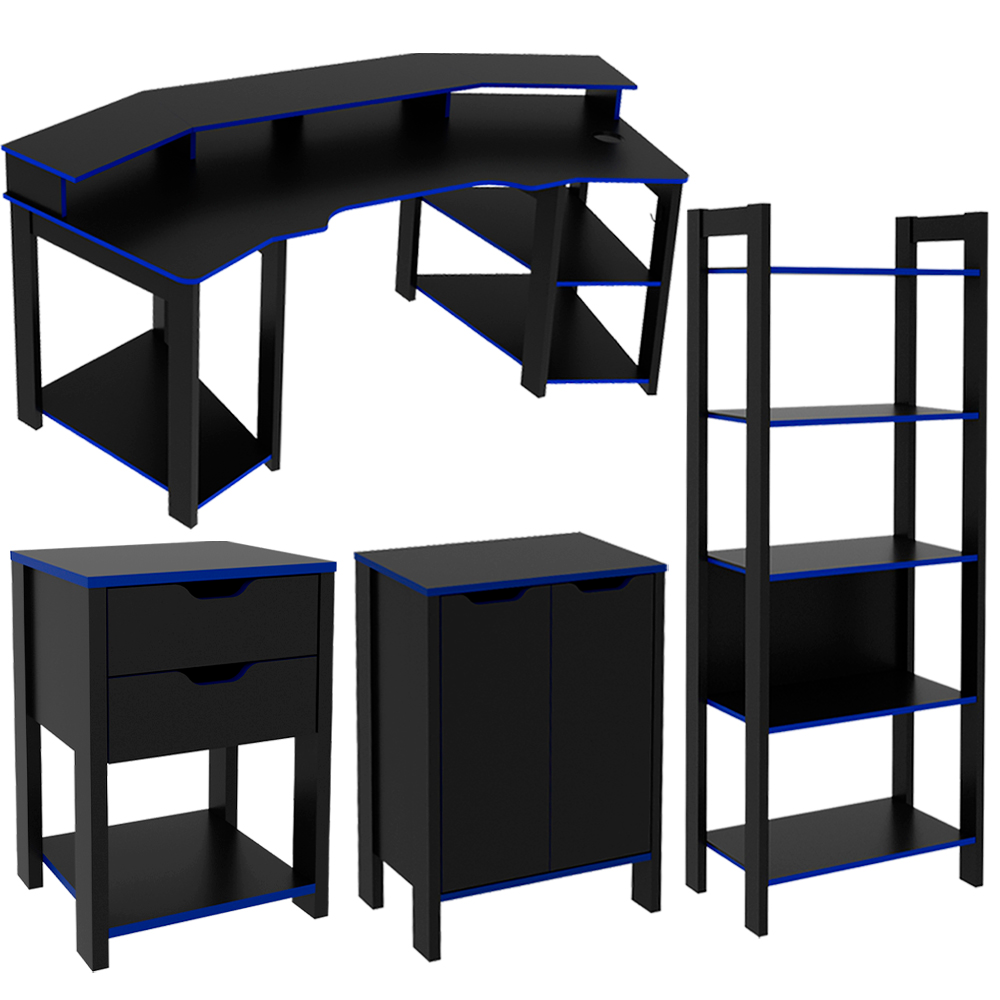 Conjunto Gamer Completo 4 Peças ME41X63X64X66X67 Preto Azul Tecno Mobili Conjunto Gamer Completo 4 Peças ME41X63X64X66X67 Preto Azul Tecno Mobili