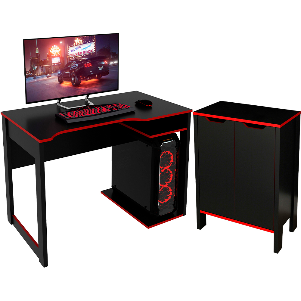 Conjunto Mesa E Armario Gamer ME4161XME4164 Preto Vermelho Tecno Mobili Conjunto Mesa E Armario Gamer ME4161XME4164 Preto Vermelho Tecno Mobili