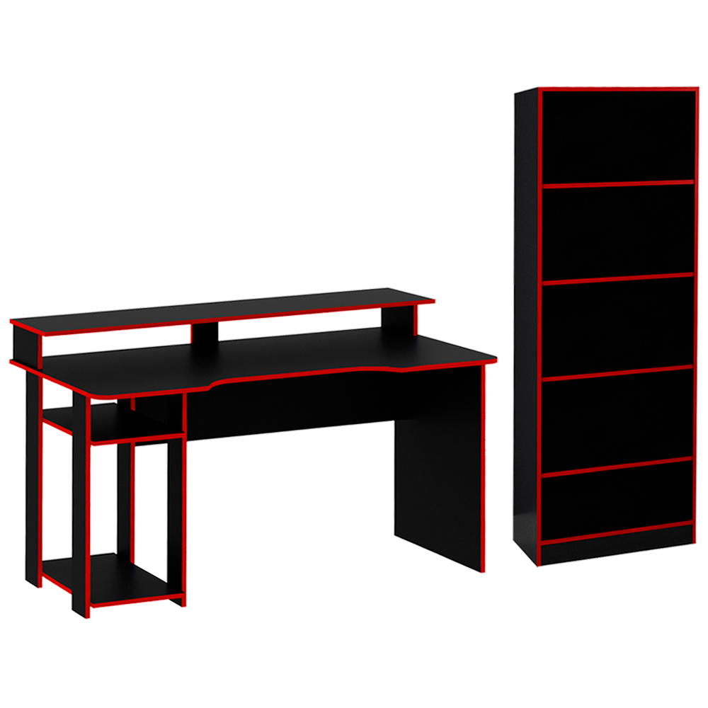 Conjunto Mesa e Armario Gamer ME4141 ME4153 Preto Vermelho Tecno Mobili Conjunto Mesa e Armario Gamer ME4141 ME4153 Preto Vermelho Tecno Mobili