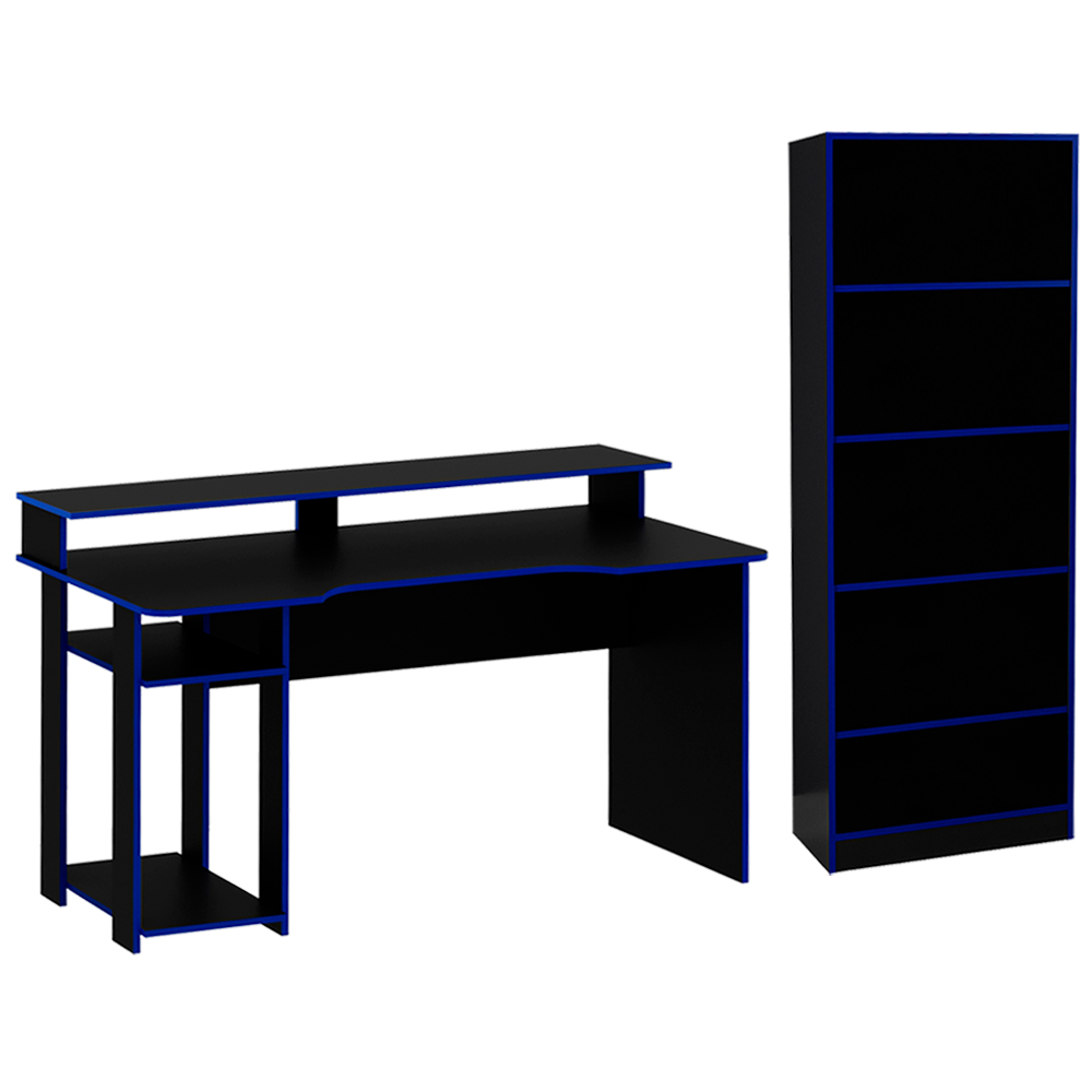 Conjunto Mesa e Armario Gamer ME4141 ME4153 Preto Azul Tecno Mobili Conjunto Mesa e Armario Gamer ME4141 ME4153 Preto Azul Tecno Mobili