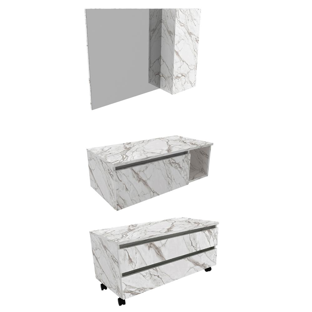 Conjunto De Armarios Para Banheiro Com Espelheira BN11 Marmore Branco Tecno Mobili Conjunto De Armarios Para Banheiro Com Espelheira BN11 Marmore Branco Tecno Mobili