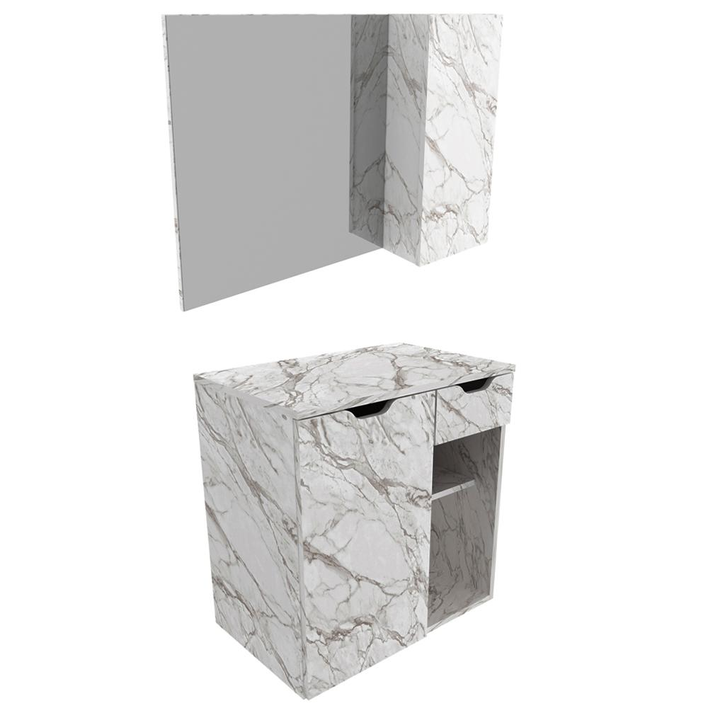 Conjunto Para Banheiro Gabinete E Espelheira BN3605x02 Marmore Branco Tecno Mobili Conjunto Para Banheiro Gabinete E Espelheira BN3605x02 Marmore Branco Tecno Mobili