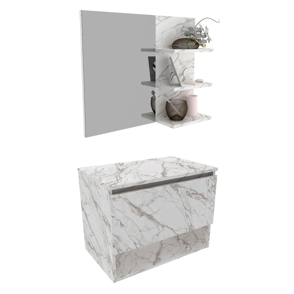 Conjunto Para Banheiro Gabinete E Espelheira BN3606x08 Marmore Branco Tecno Mobili Conjunto Para Banheiro Gabinete E Espelheira BN3606x08 Marmore Branco Tecno Mobili
