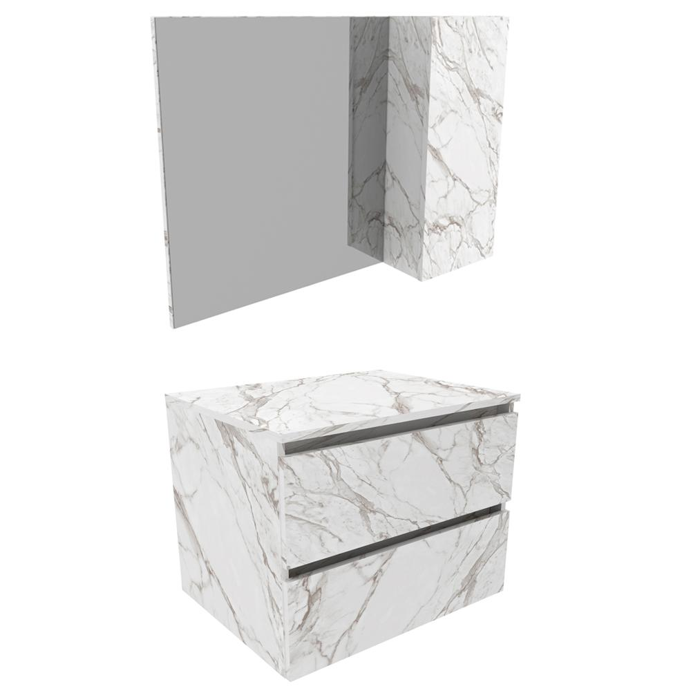 Conjunto Para Banheiro Gabinete E Espelheira BN3607x02 Marmore Branco Tecno Mobili Conjunto Para Banheiro Gabinete E Espelheira BN3607x02 Marmore Branco Tecno Mobili