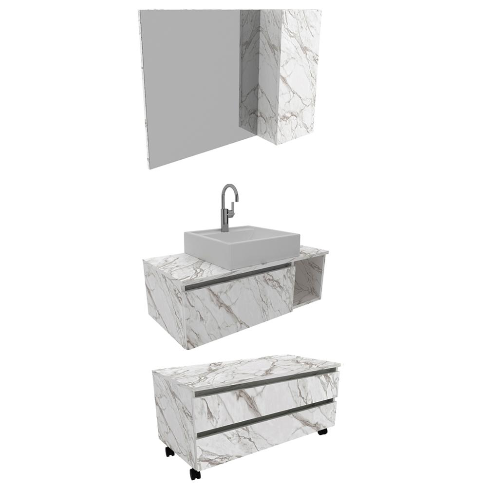 Conjunto Para Banheiro Armarios Com Cuba BN1 Marmore Branco Tecno Mobili Conjunto Para Banheiro Armarios Com Cuba BN1 Marmore Branco Tecno Mobili