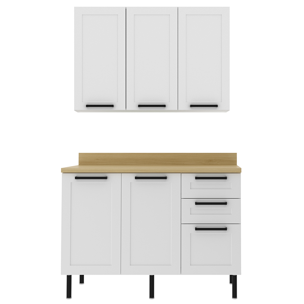 Armario Aereo Balcao Com Tampo MDF 120 cm CZ33 Branco Carvalho Tecno Mobili Armario Aereo Balcao Com Tampo MDF 120 cm CZ33 Branco Carvalho Tecno Mobili
