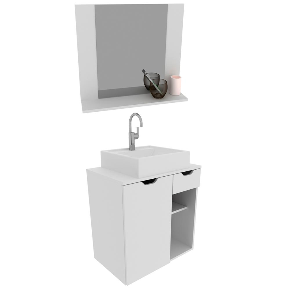 Conjunto Para Banheiro Armarios Com Cuba E Espelho BN4 Branco Tecno Mobili Conjunto Para Banheiro Armarios Com Cuba E Espelho BN4 Branco Tecno Mobili