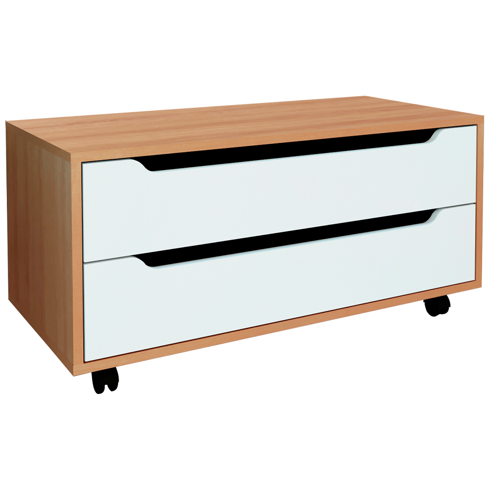 Balcao Gabinete Com 2 Gavetas e 4 Rodizios BN3643 Amendoa Branco Tecno Mobili Balcao Gabinete Com 2 Gavetas e 4 Rodizios BN3643 Amendoa Branco Tecno Mobili