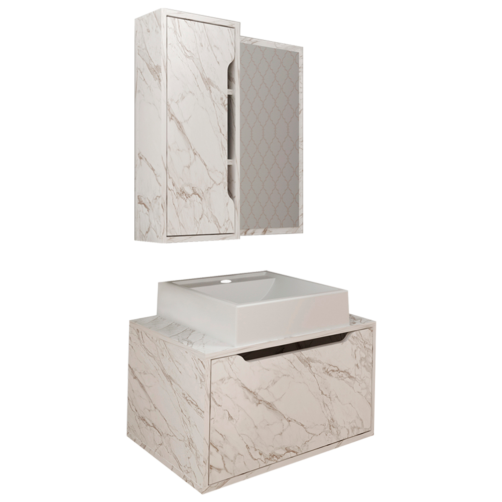 Conjunto 3 Peças Para Banheiro BN3630X46X48 Marmore Branco Tecno Mobili Conjunto 3 Peças Para Banheiro BN3630X46X48 Marmore Branco Tecno Mobili