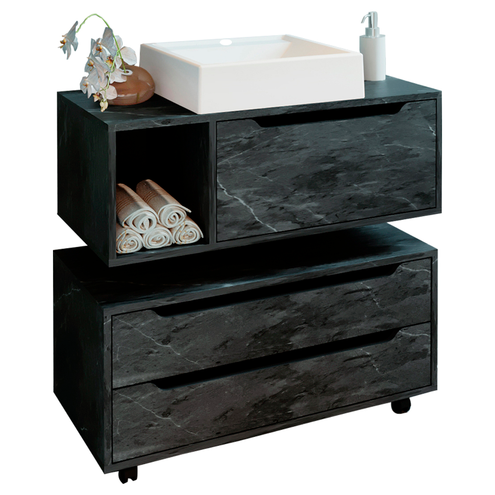 Conjunto 3 Peças Para Banheiro BN3600X43X44 Marmore Lunar Tecno Mobili Conjunto 3 Peças Para Banheiro BN3600X43X44 Marmore Lunar Tecno Mobili