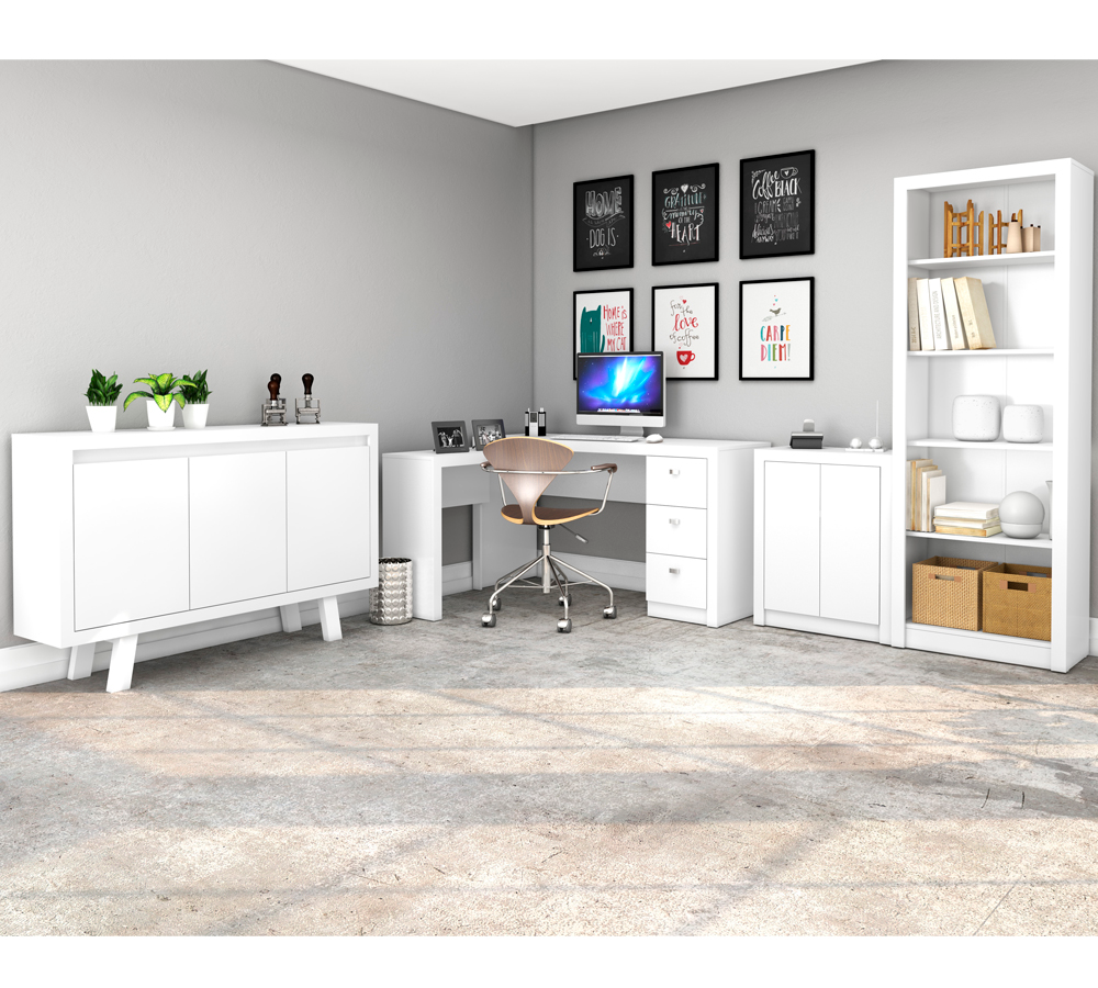 Conjunto Escritório Completo 4 Peças CJ1 Branco Tecno Mobili Conjunto Escritório Completo 4 Peças CJ1 Branco Tecno Mobili