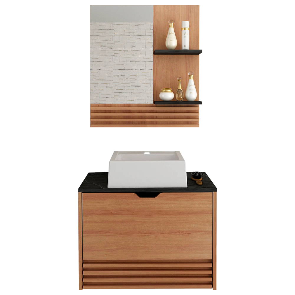 Conjunto 3 Peças Para Banheiro Amendoa Marmore Lunar BN3630X13X14 Tecno Mobili Conjunto 3 Peças Para Banheiro Amendoa Marmore Lunar BN3630X13X14 Tecno Mobili