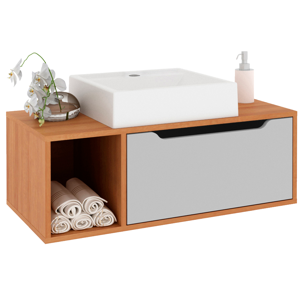 Gabinete 1 Porta Com Cuba Para Banheiro BN3600x44 Amendoa Branco Tecno Mobili Gabinete 1 Porta Com Cuba Para Banheiro BN3600x44 Amendoa Branco Tecno Mobili