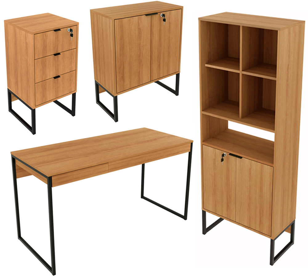 Conjunto Para Escritorio 4 Peças Office Tubular Amendoa Preto Tecno Mobili Conjunto Para Escritorio 4 Peças Office Tubular Amendoa Preto Tecno Mobili