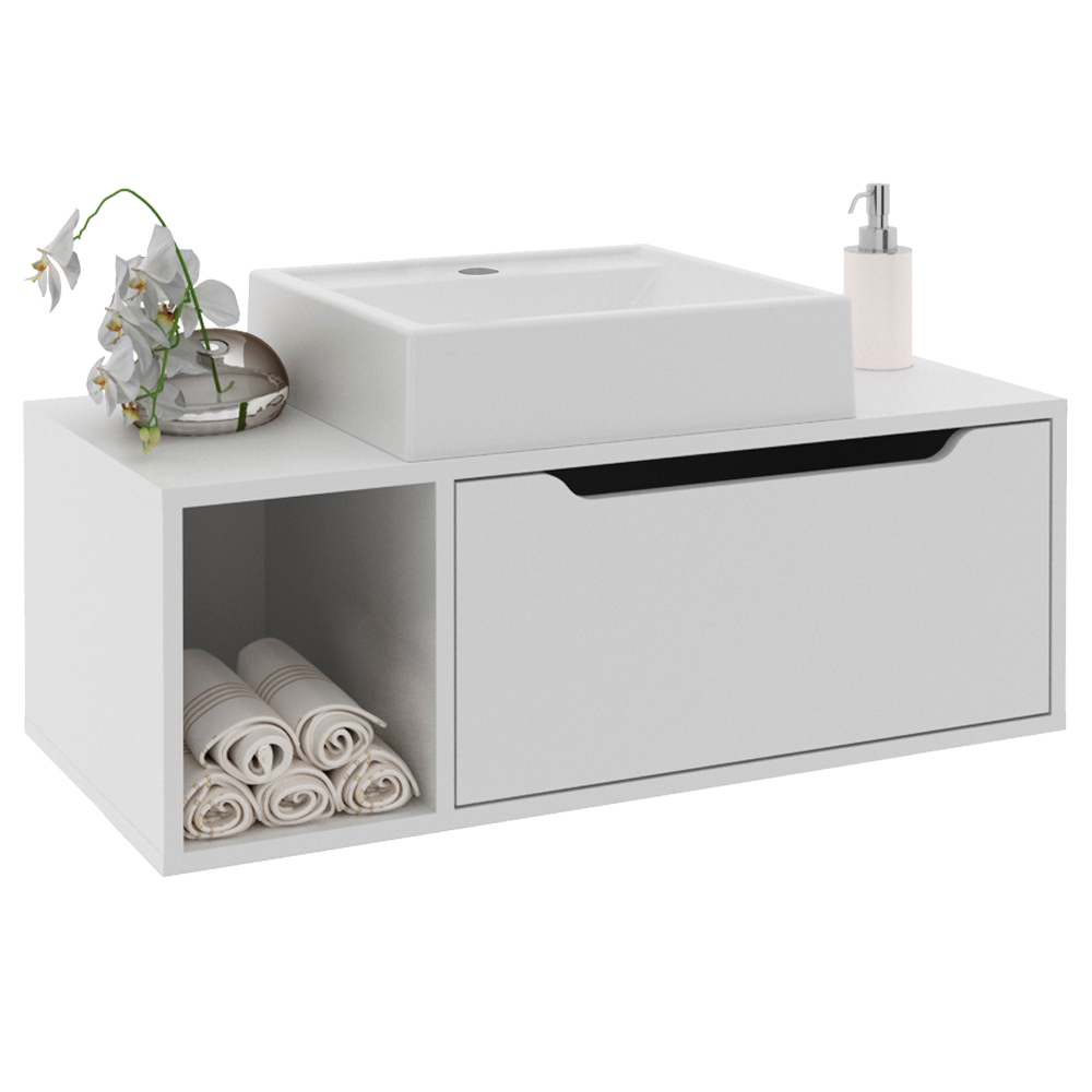 Gabinete 1 Porta Com Cuba Para Banheiro BN3600x44 Branco Tecno Mobili Gabinete 1 Porta Com Cuba Para Banheiro BN3600x44 Branco Tecno Mobili
