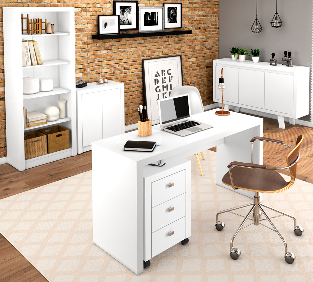 Conjunto Escritório Completo 5 Peças CJ20 Branco Tecno Mobili Conjunto Escritório Completo 5 Peças CJ20 Branco Tecno Mobili