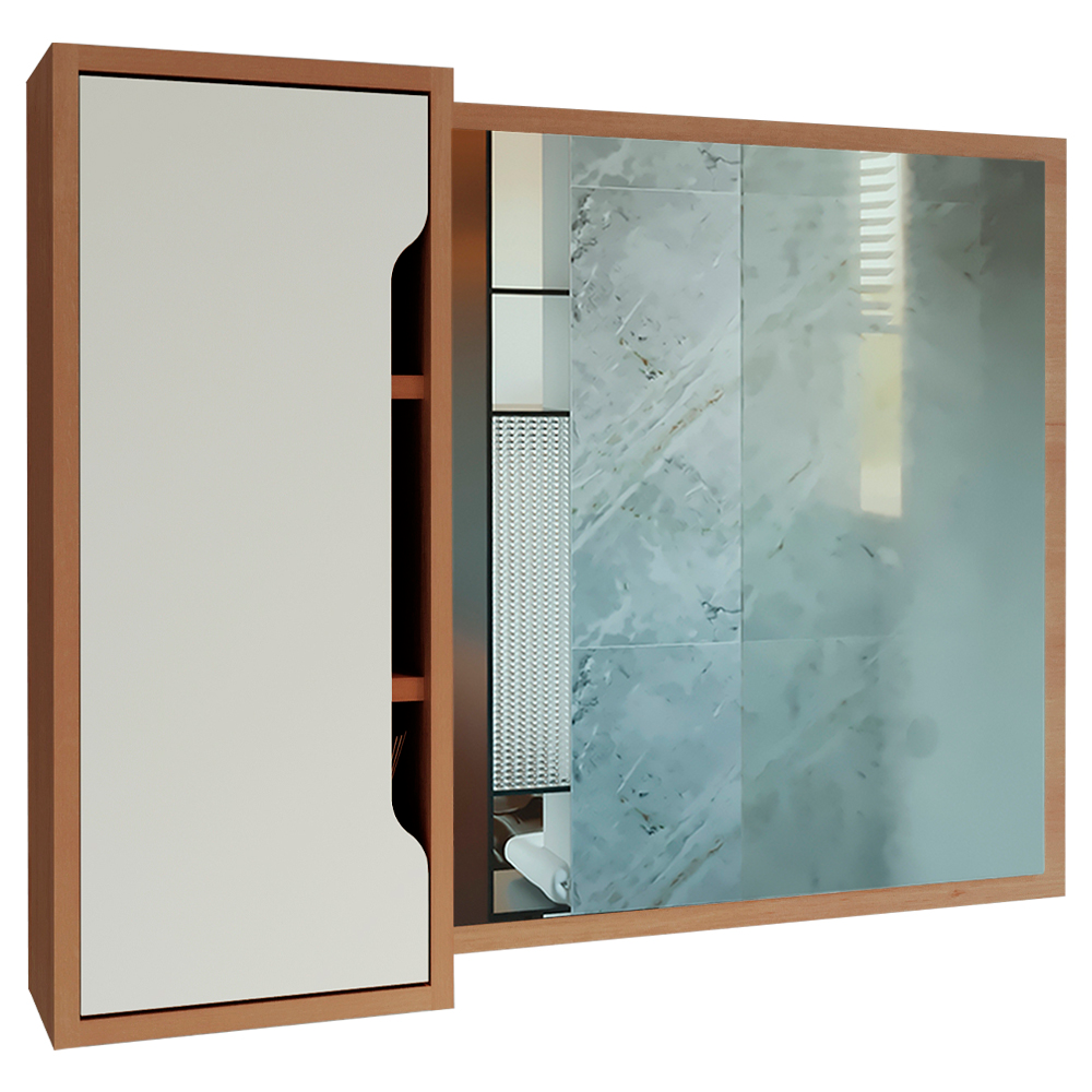Espelheira Reversivel Para Banheiro 1 Porta BN3645 Amendoa Branco Tecno Mobili Espelheira Reversivel Para Banheiro 1 Porta BN3645 Amendoa Branco Tecno Mobili