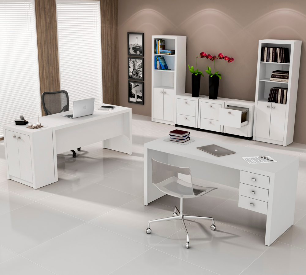 Conjunto Escritório Completo 8 Peças CJ22 Branco Tecno Mobili Conjunto Escritório Completo 8 Peças CJ22 Branco Tecno Mobili