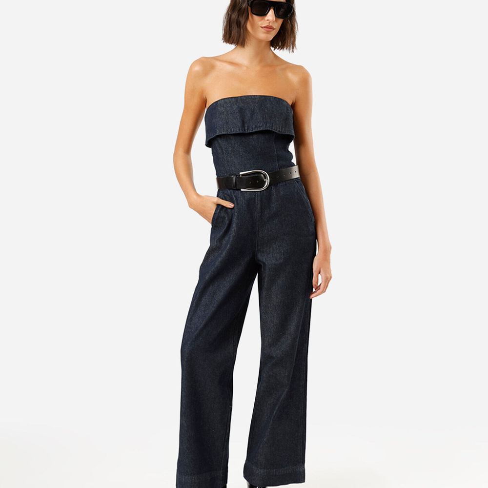 Macacão sem alça feminino jeans azul Macacão sem alça feminino jeans azul