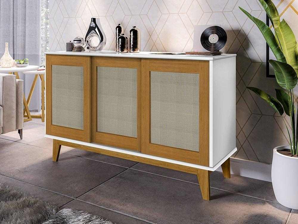Buffet Detroit 3 Portas Branco / Madeira - Tebarrot Buffet Detroit 3 Portas Branco / Madeira - Tebarrot