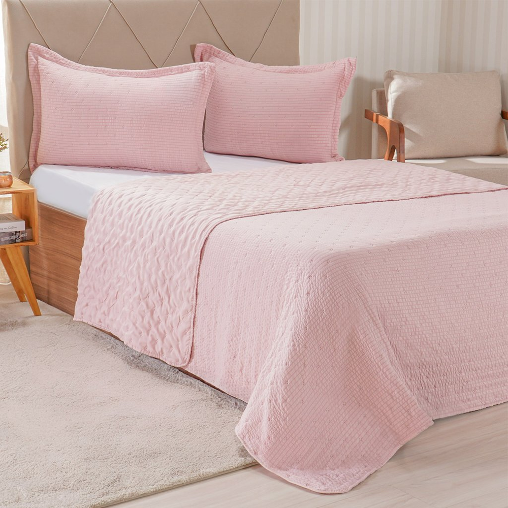 Kit Colcha King Santorini New 260x280cm Rosa Glace Kit Colcha King Santorini New 260x280cm Rosa Glace