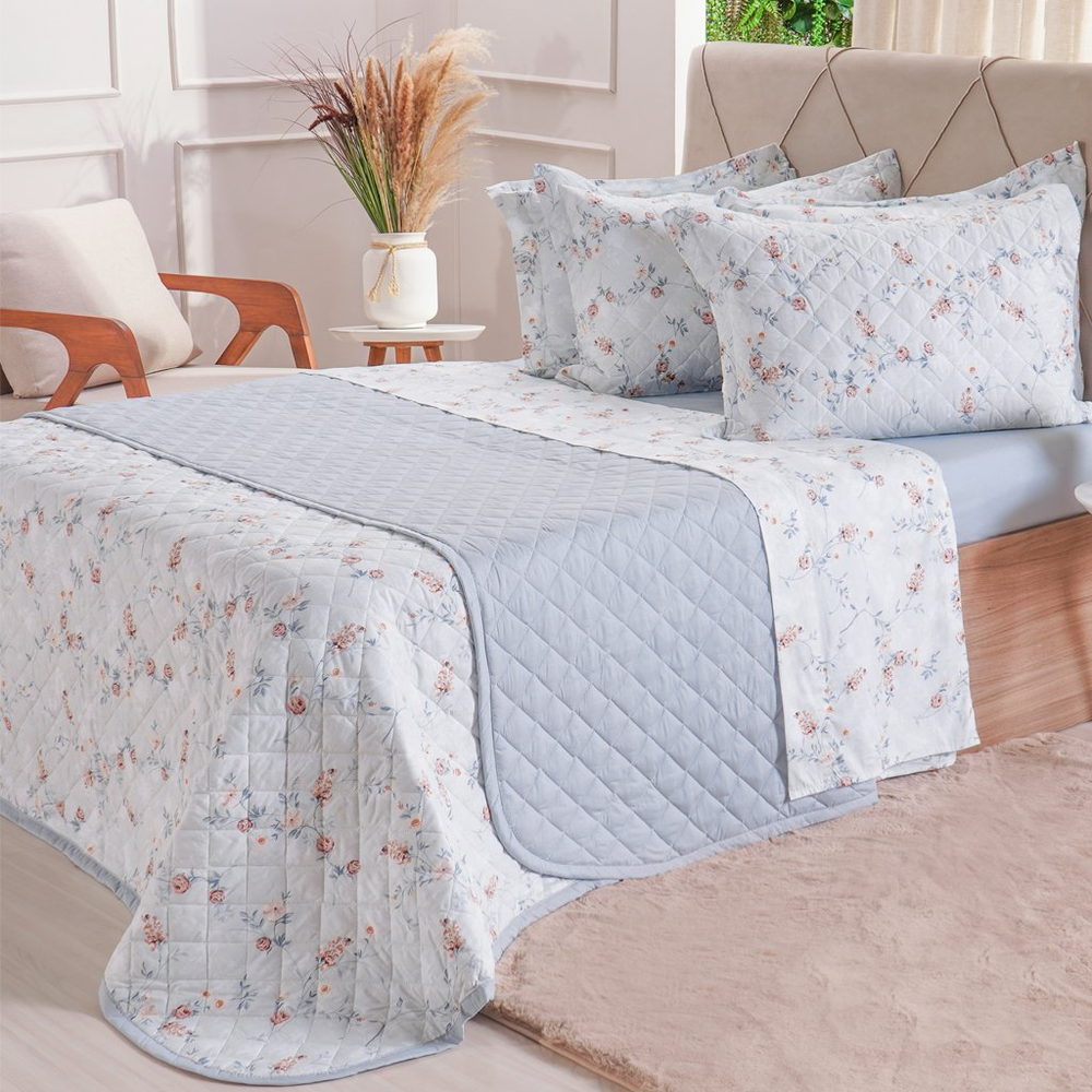 Kit Colcha Solteiro 200 Fios Estampada 160x240cm Floralis Kit Colcha Solteiro 200 Fios Estampada 160x240cm Floralis