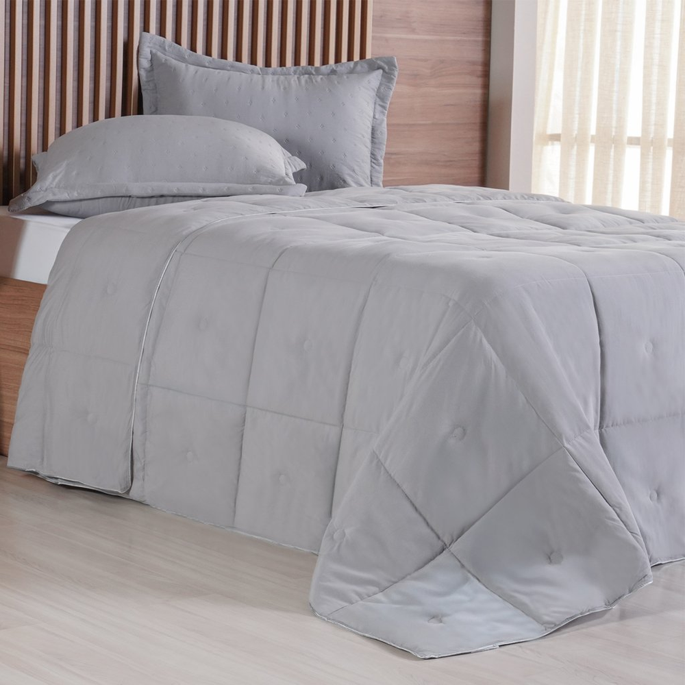 Edredom Queen Toque de Plumas 260 Fios New 220x240cm Platina Edredom Queen Toque de Plumas 260 Fios New 220x240cm Platina