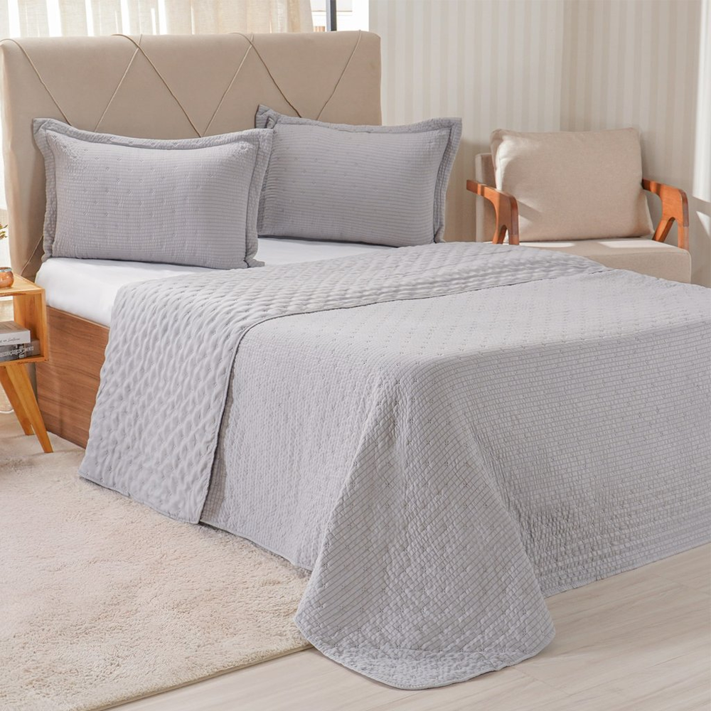 Kit Colcha Casal Santorini New 220x240cm Platina Kit Colcha Casal Santorini New 220x240cm Platina