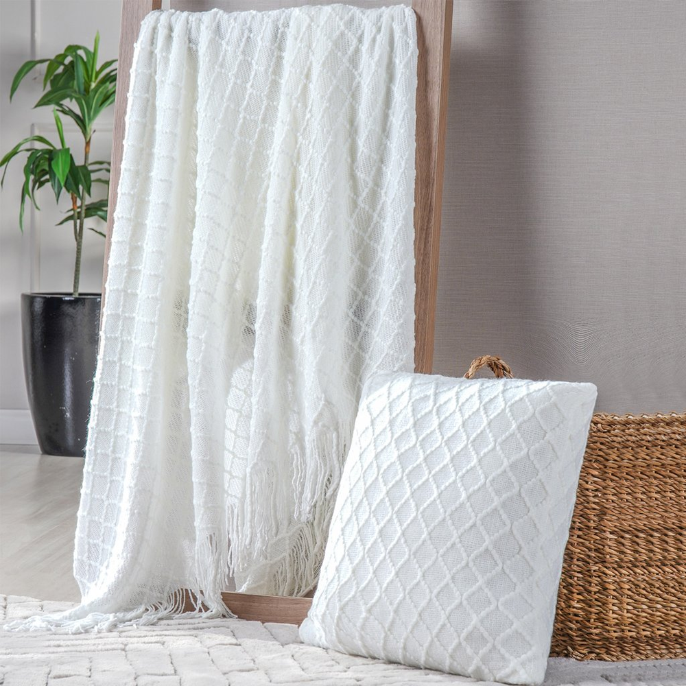 Manta Tricot Style Decorativa 127x152 Toque Super Macio Branco Manta Tricot Style Decorativa 127x152 Toque Super Macio Branco