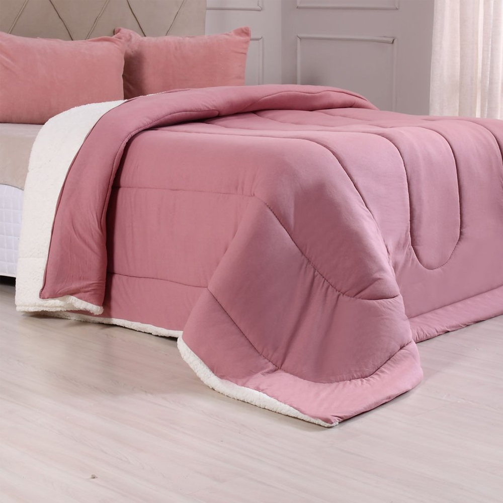 Coberdrom Duetto Queen Malha 100% Algodão Sherpa 220x240cm Rosê Smoke