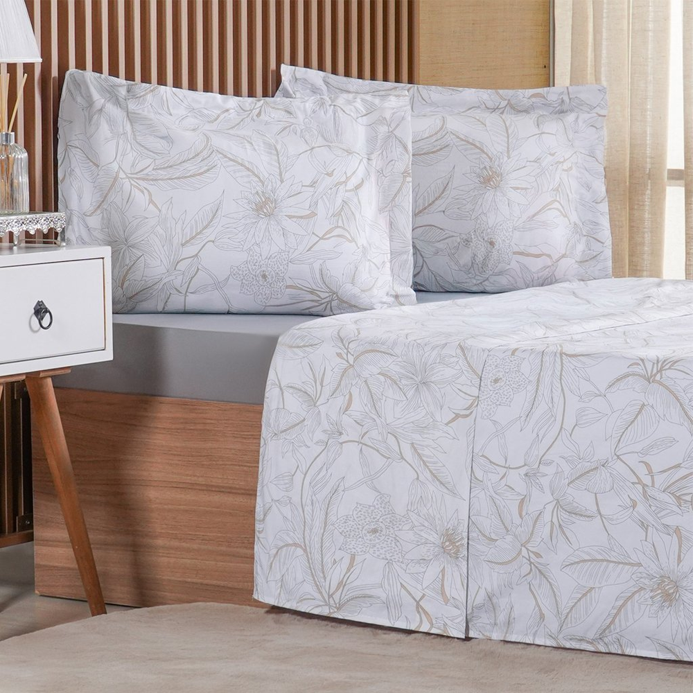 Jogo de Cama King 4 Pçs 200 Fios 100% Algodão 193x203x40cm Dessin Jogo de Cama King 4 Pçs 200 Fios 100% Algodão 193x203x40cm Dessin