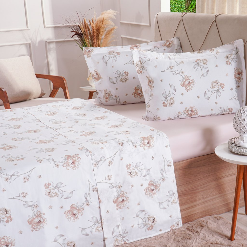 Jogo de Cama Queen 200 Fios Estampado 4 Pçs 160x200x35 Lyrical Jogo de Cama Queen 200 Fios Estampado 4 Pçs 160x200x35 Lyrical