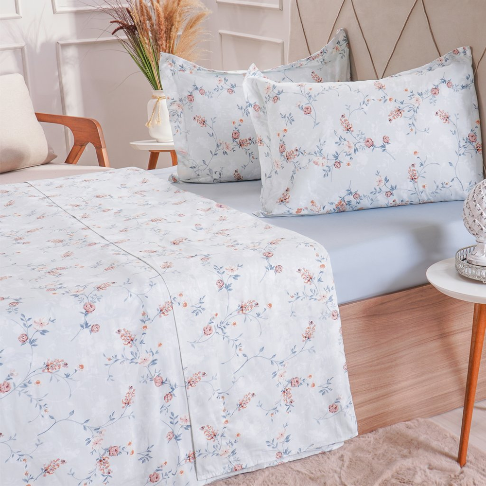 Jogo de Cama Casal 200 Fios Estampado 4 Pçs 140x190x35 Floralis Jogo de Cama Casal 200 Fios Estampado 4 Pçs 140x190x35 Floralis