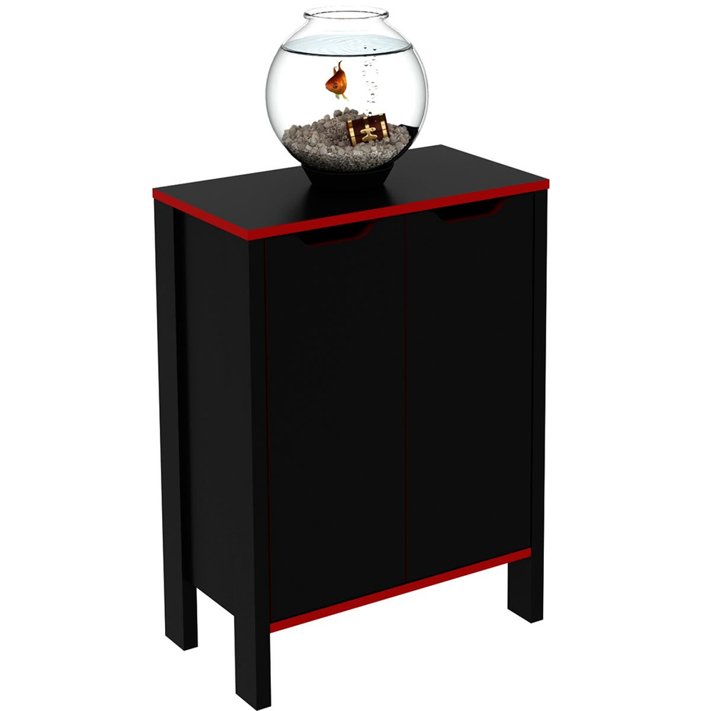 Armário Gamer para Escritório Multiuso Baixo 2 Portas Preto/Vermelho Armário Gamer para Escritório Multiuso Baixo 2 Portas Preto/Vermelho