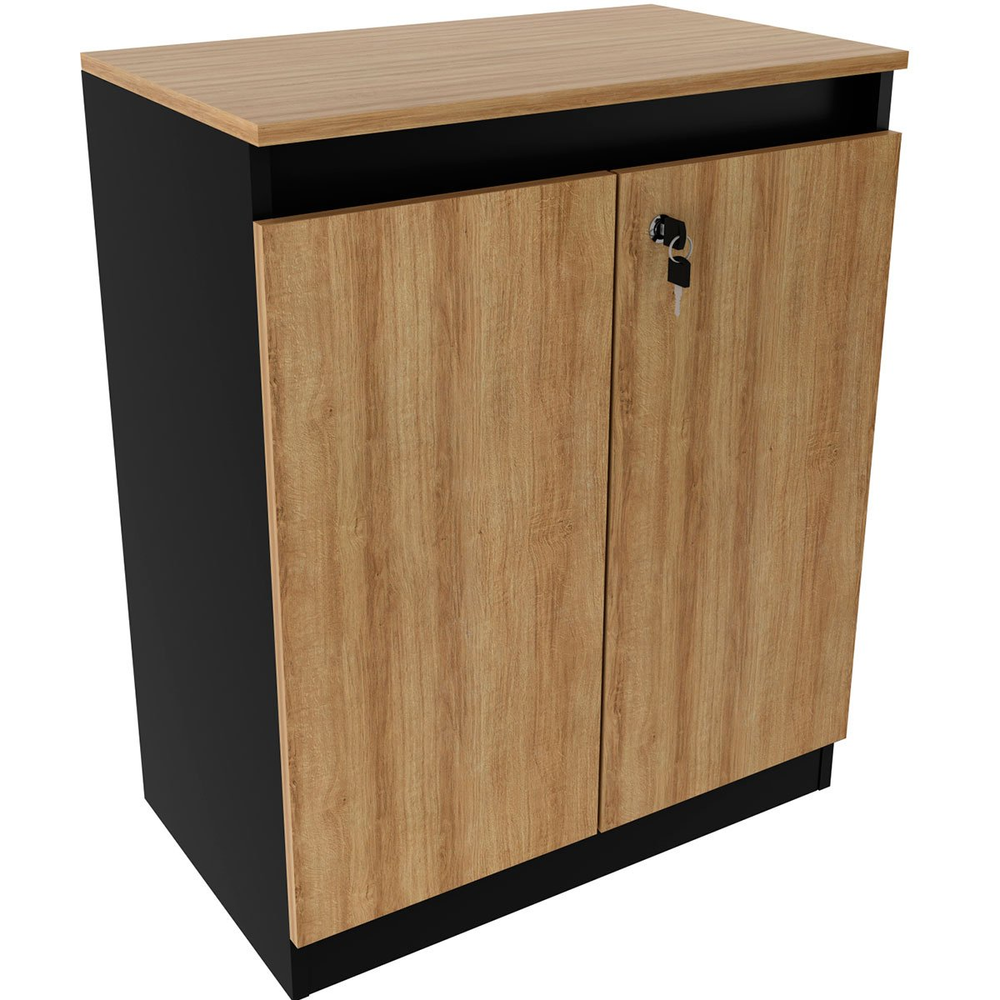 Balcão para Escritório 2 Portas com Chave Pequeno Amêndoa/Preto Balcão para Escritório 2 Portas com Chave Pequeno Amêndoa/Preto