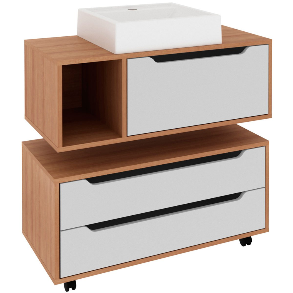 Kit Balcão e Gabinete de Banheiro com Cuba Karina Amêndoa/Branco Kit Balcão e Gabinete de Banheiro com Cuba Karina Amêndoa/Branco