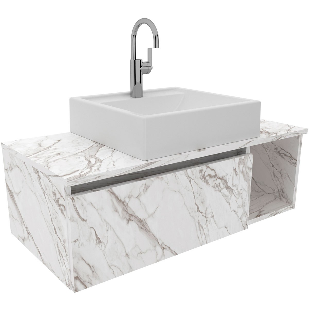 Gabinete de Banheiro 80 cm com Cuba 1 Porta e Nicho Mármore Branco Gabinete de Banheiro 80 cm com Cuba 1 Porta e Nicho Mármore Branco