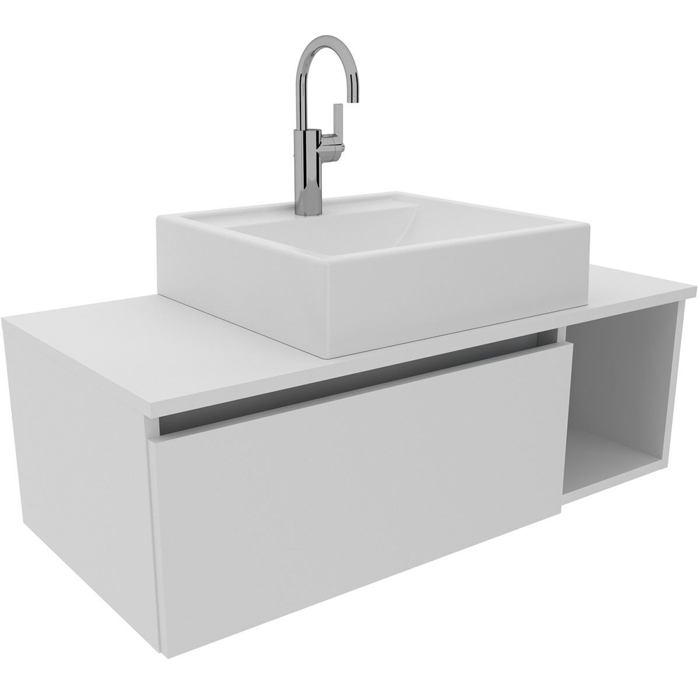 Gabinete de Banheiro 80 cm com Cuba 1 Porta e Nicho Branco Gabinete de Banheiro 80 cm com Cuba 1 Porta e Nicho Branco