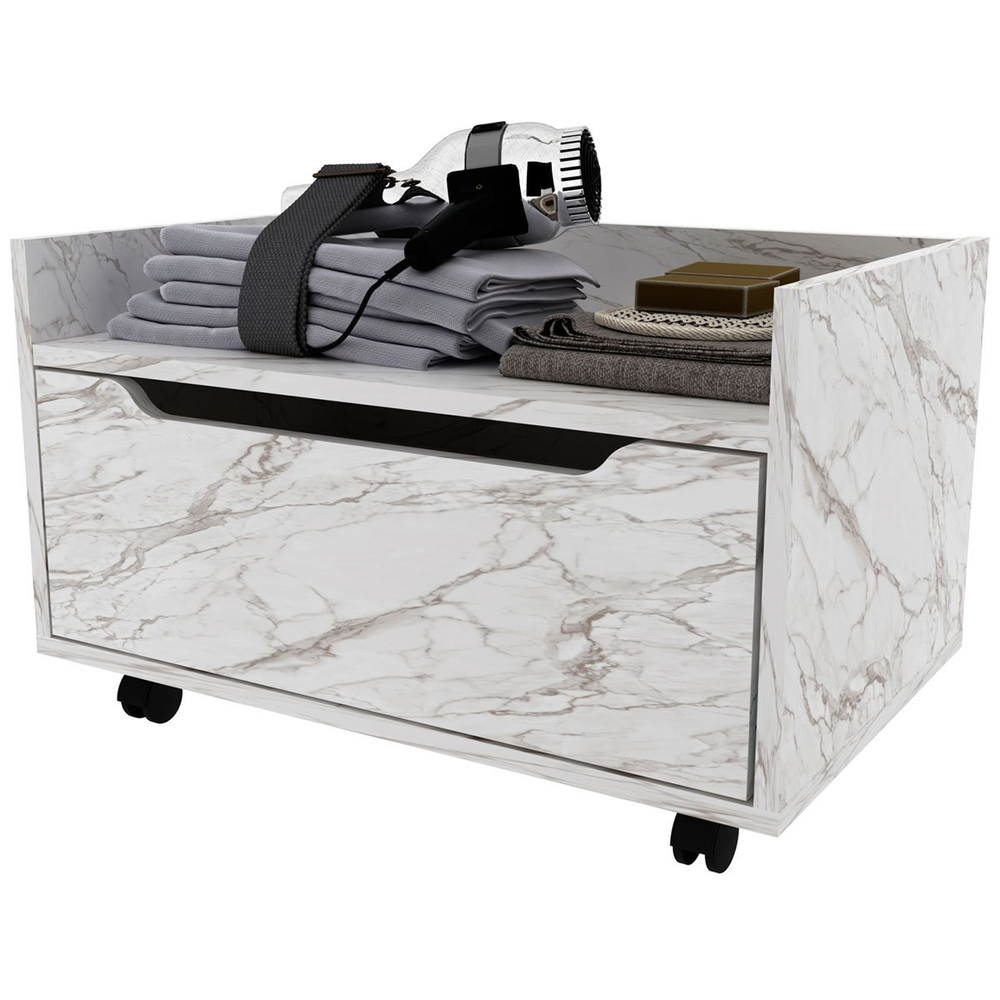 Balcão para Gabinete de Banheiro 1 Gaveta com Rodízio Mármore Branco Balcão para Gabinete de Banheiro 1 Gaveta com Rodízio Mármore Branco