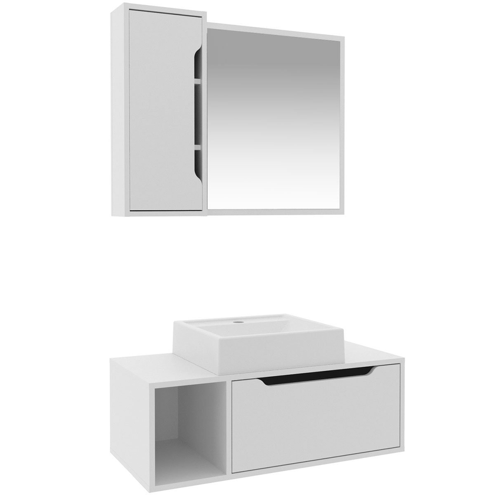 Kit Gabinete e Espelheira de Banheiro 80 cm com Cuba Karina Branco Kit Gabinete e Espelheira de Banheiro 80 cm com Cuba Karina Branco