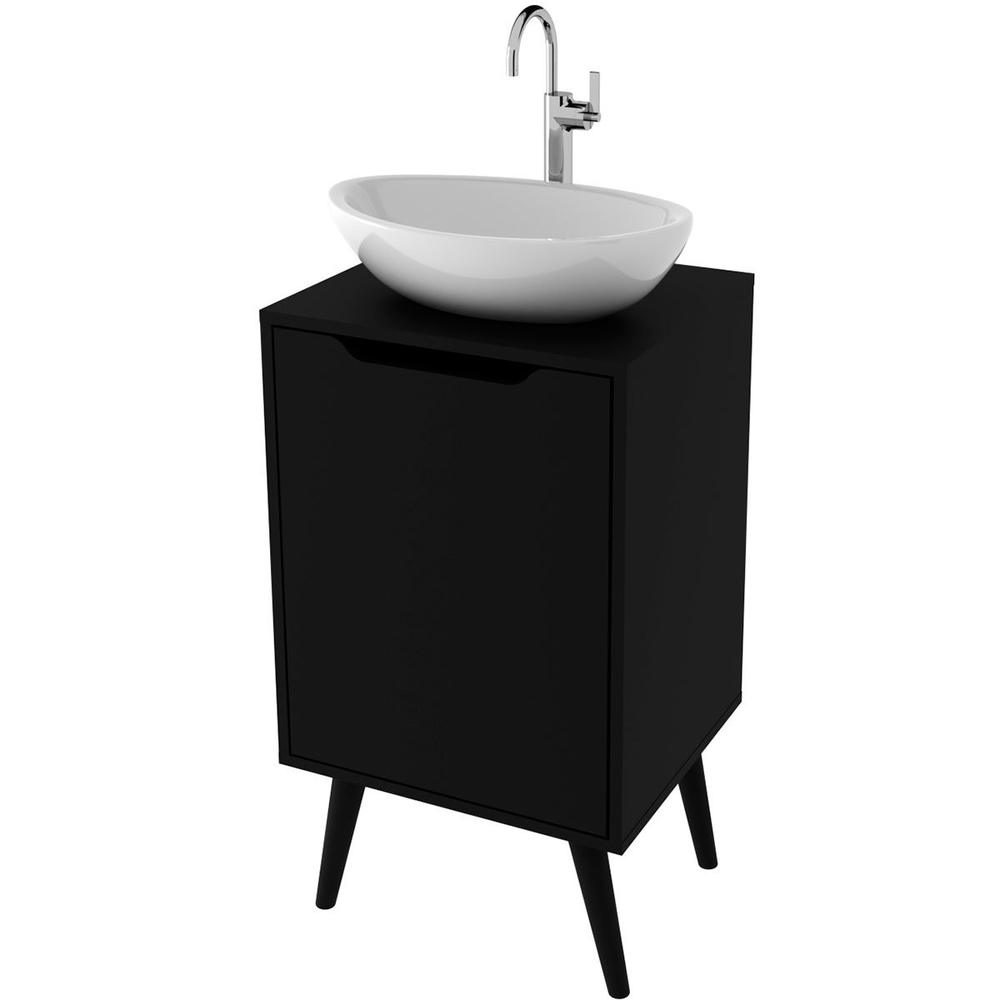 Gabinete para Banheiro 45 cm Cuba Redonda 1 Porta Retrô Preto Gabinete para Banheiro 45 cm Cuba Redonda 1 Porta Retrô Preto