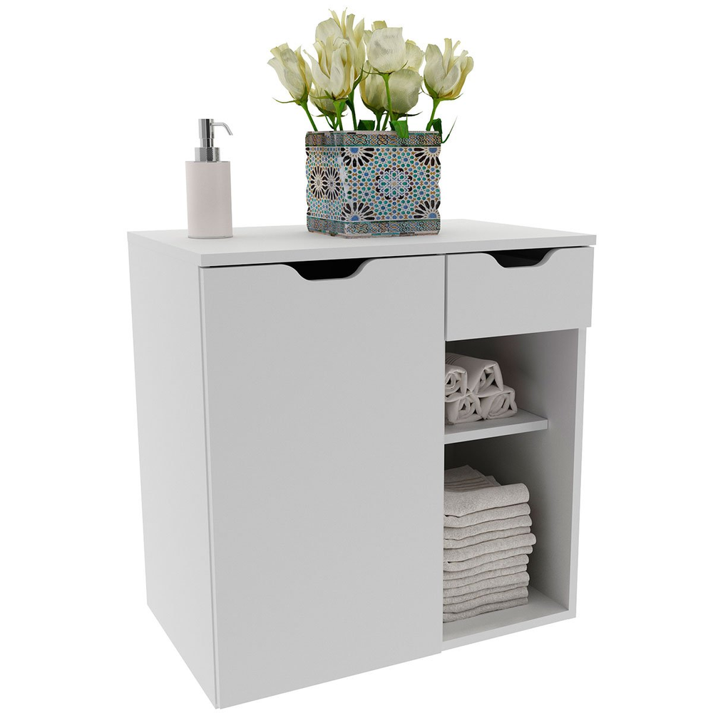 Gabinete de Banheiro 60 cm 1 Porta 1 Gaveta Romana Branco Gabinete de Banheiro 60 cm 1 Porta 1 Gaveta Romana Branco