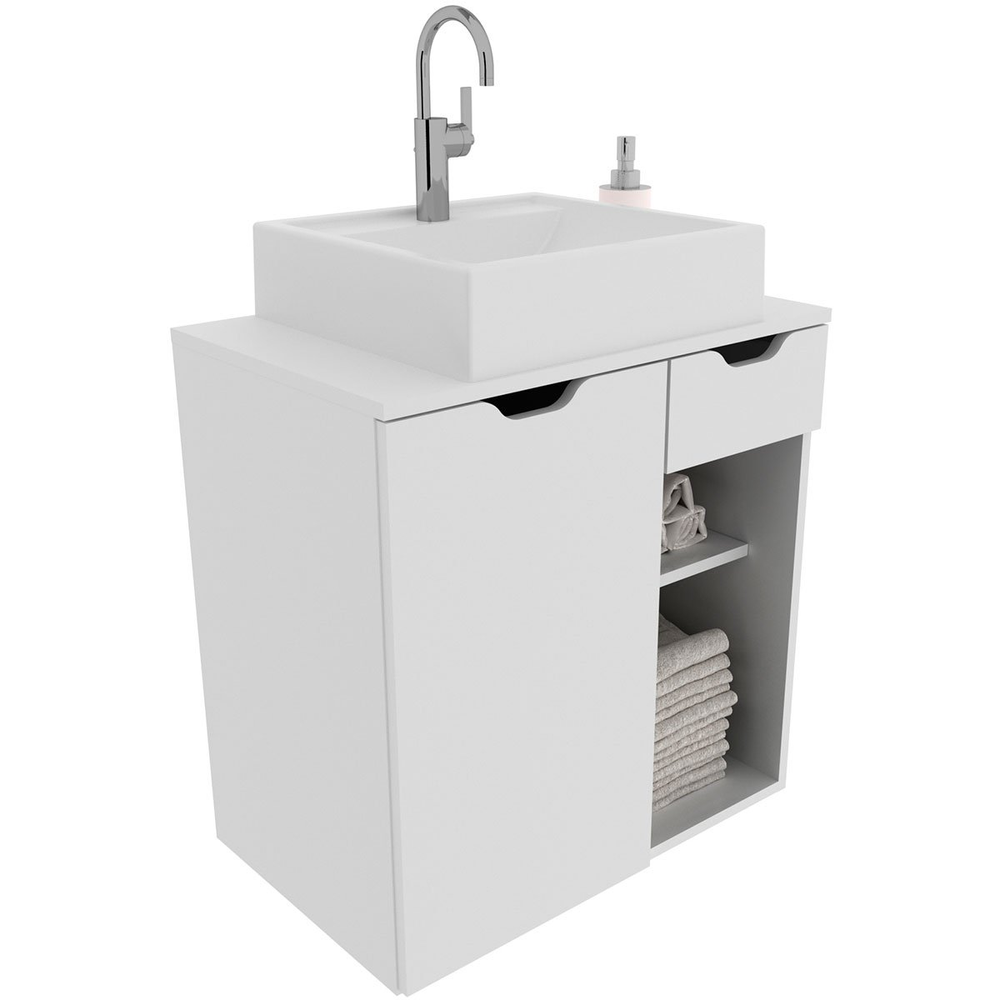 Gabinete de Banheiro 60 cm 1 Porta com Cuba Romana Branco Gabinete de Banheiro 60 cm 1 Porta com Cuba Romana Branco