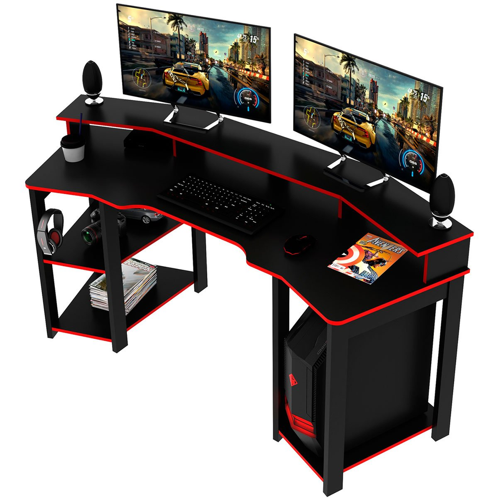 Mesa para Computador Gamer Espaço para 2 Monitores e CPU Preto/Vermelho Mesa para Computador Gamer Espaço para 2 Monitores e CPU Preto/Vermelho