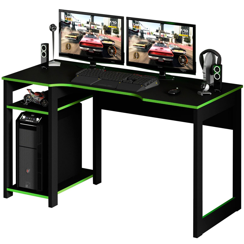 Mesa para Computador Gamer Espaço para 2 Monitores e CPU Preto/Verde Mesa para Computador Gamer Espaço para 2 Monitores e CPU Preto/Verde