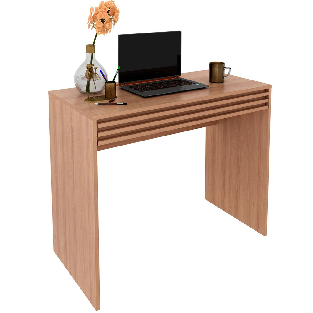 Escrivaninha Mesa de Escritório 90 cm 1 Gaveta Ripado Amêndoa Escrivaninha Mesa de Escritório 90 cm 1 Gaveta Ripado Amêndoa